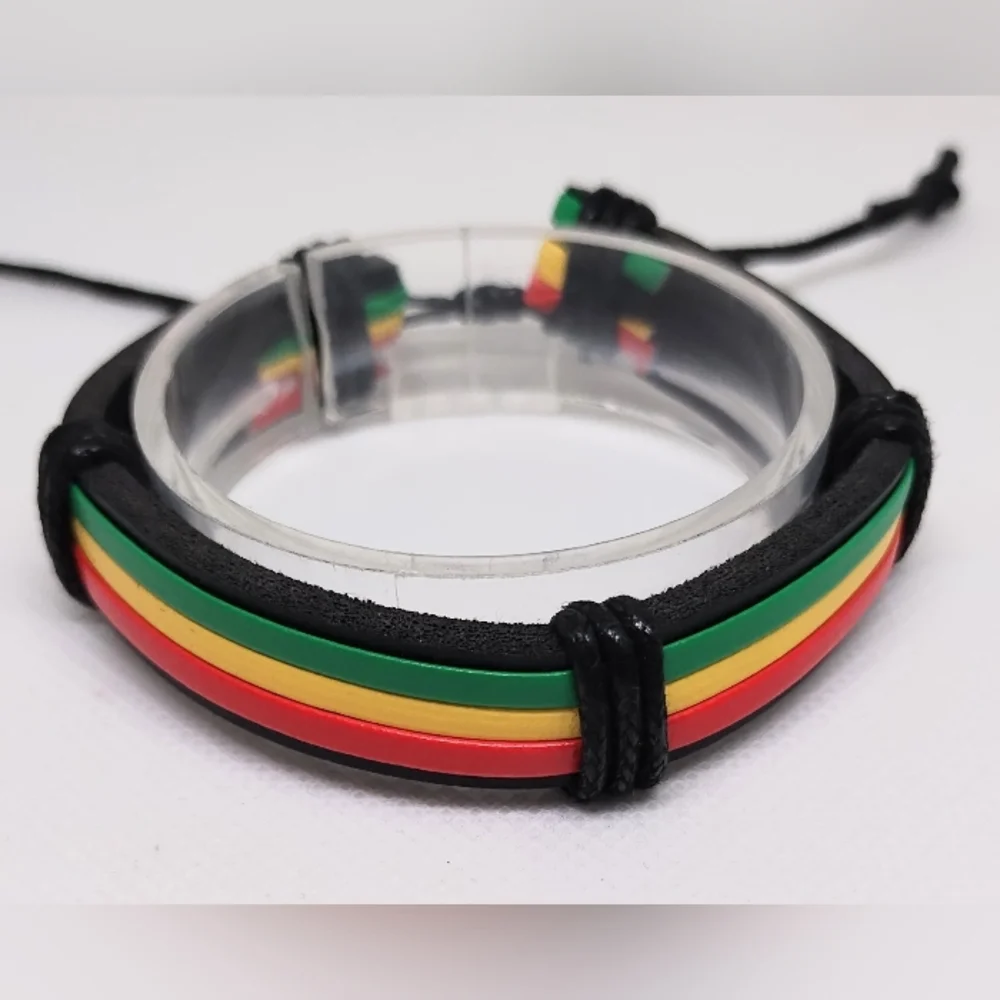 Men's Bracelet‎ Leather Layered Black Rainbow New f69